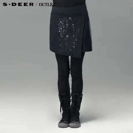 【新品】sdeer圣迪奥 专柜正品 女装冬装个性斜搭勾花短裙3481303图片