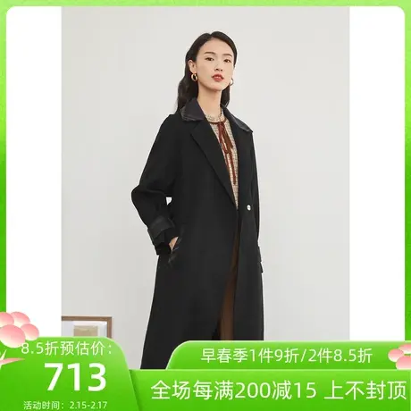 伊芙丽毛呢外套女秋冬新品收腰时尚双面呢中长款韩版女士羊毛大衣商品大图