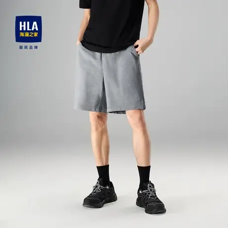 HLA/海澜之家纯色休闲中裤弹力抽绳松紧腰运动风短裤男商品大图