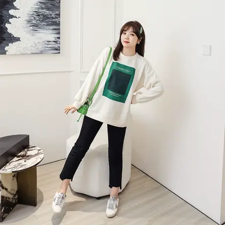 2022年春季新款套头休闲印花宽松百搭卫衣女上衣外穿显瘦大码胖mm商品大图
