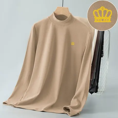 德绒打底衫内搭半高领长袖t恤男秋冬保暖小衫双面绒中领体恤秋衣商品大图