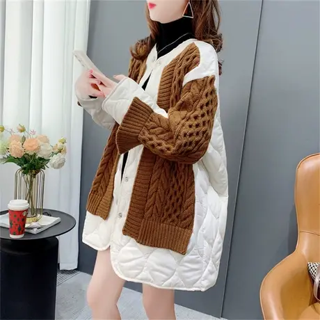 设计感拼接毛衣开衫女秋冬2022年新款宽松慵懒风网红针织外套上衣商品大图