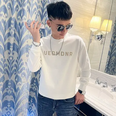 秋季男士卫衣t恤打底衫长袖修身套头潮流简约字母百搭ins体恤外套商品大图