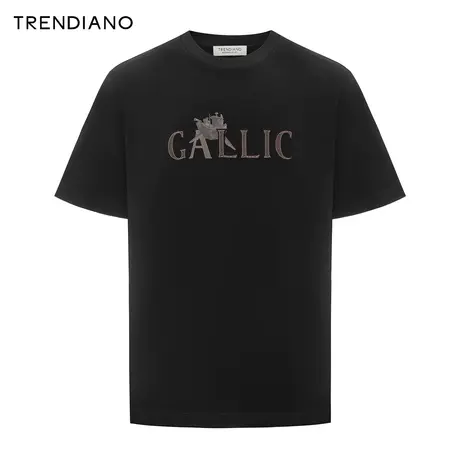TRENDIANO字母贴绣圆领T恤2024年春季休闲百搭短袖男生上衣潮商品大图