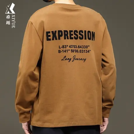 希越重磅长袖T恤男2024春季新款宽松大码打底衫男士加肥加大上衣商品大图