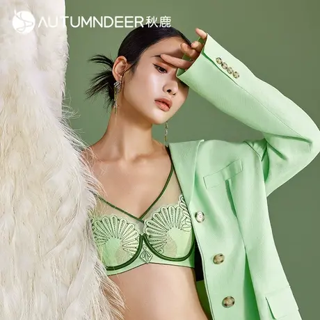 秋鹿调整型文胸刺绣花边无痕内衣女聚拢上托防下垂收副乳薄款胸罩图片