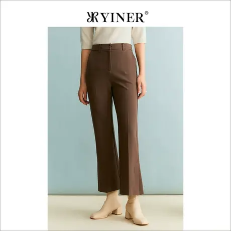 YINER音儿女装冬季法式优雅通勤弹力长裤微喇叭垂顺休闲裤商品大图