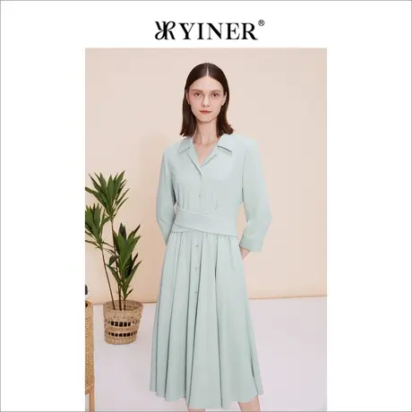 YINER音儿春季小西装单排扣领收腰连衣裙商品大图