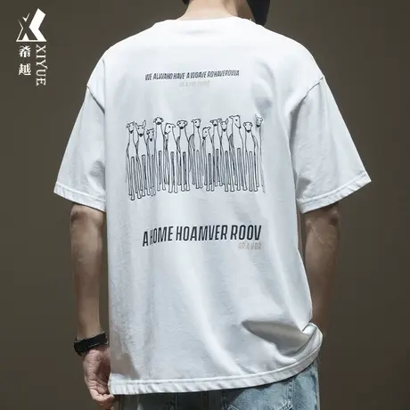 抽象图案短袖T恤男2024春季宽松大码男士260g重磅三本针纯棉上衣商品大图