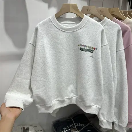 字母印花圆领卫衣女2024年春季新款学院风百搭宽松休闲套头衫上衣商品大图