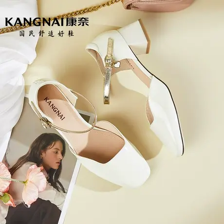 康奈女鞋夏季新款方头中跟OL气质单鞋一字扣带办公室通勤浅口鞋子商品大图