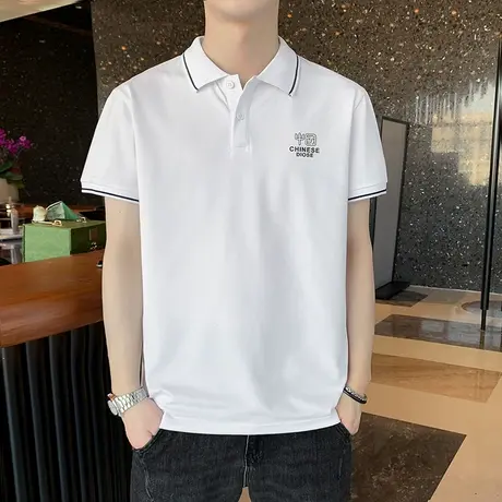 polo衫男士翻领短袖t恤2023年夏季新款休闲男装高端潮流体恤上衣商品大图