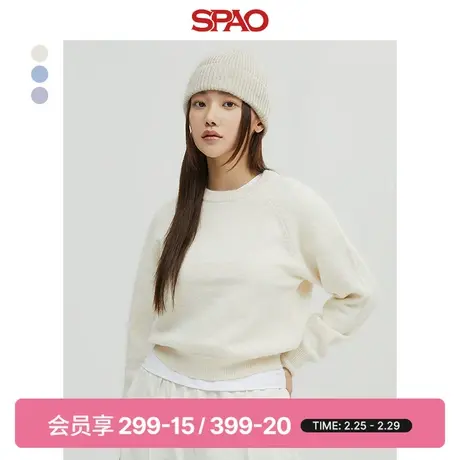SPAO韩国同款春季新款女士长袖圆领套头毛衣SPKWD4TU13图片