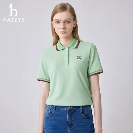 【商场同款】Hazzys哈吉斯24夏季新品宽松版撞色领polo短袖T恤女图片