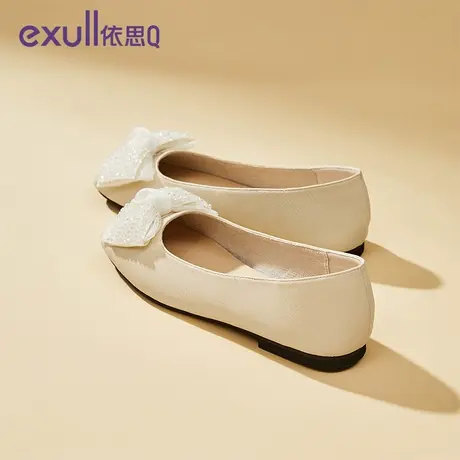 依思q仙女风蝴蝶结浅口单鞋女2024新款春秋孕妇一脚蹬复古平底鞋商品大图