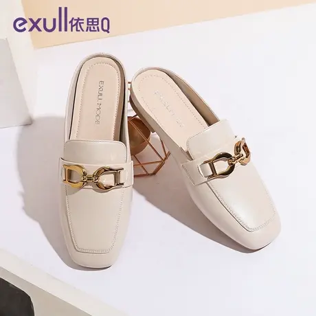 依思q穆勒鞋女包头半拖2024春季新款平底马衔扣懒人凉拖鞋女外穿商品大图