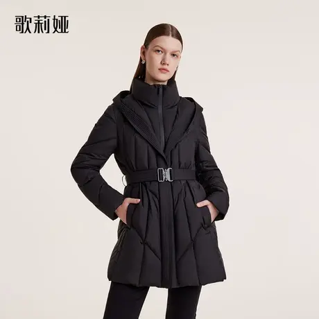 歌莉娅冬季新款高端白鹅绒三防黑色羽绒服女款连帽收腰1BDL8C390图片