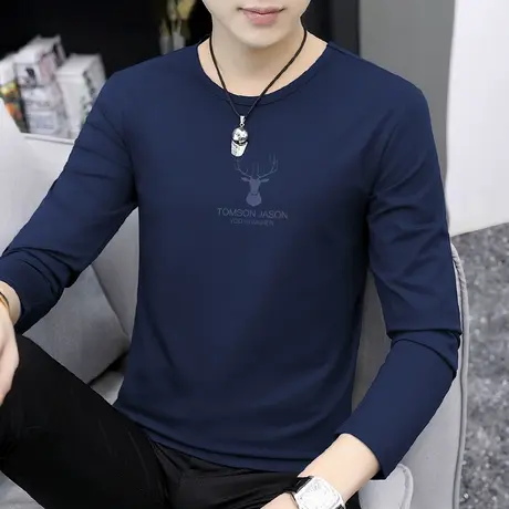 莫代尔棉长袖t恤男装圆领上衣服秋季内搭打底衫秋衣小衫潮流体恤商品大图