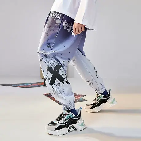 木村三社国潮渐变蓝色幽灵抽绳束脚裤男秋冬款休闲裤子高街潮ins商品大图