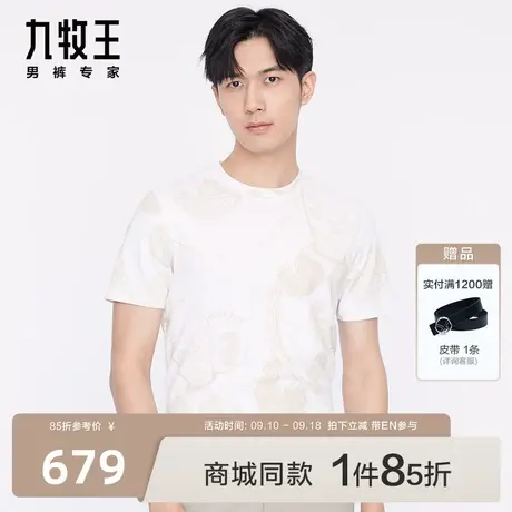 [商场同款]九牧王男装HT2C22017短袖T恤23夏季新款时尚印花百搭EN图片