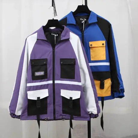 韩版原宿风宽松bf帅气嘻哈大口袋长袖工装外套女秋冬新款学生夹克商品大图