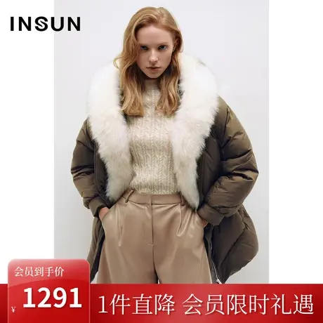 [轻盈保暖]恩裳COVER冬2022狐狸毛领连帽撞色轻盈皮草外套女图片