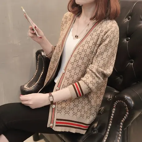 秋装针织开衫女2020新款韩版宽松慵懒风短款单排扣外套百搭潮女商品大图