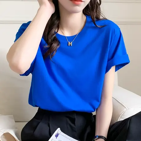短袖t恤女克莱因蓝2023年夏季新款ins潮牌设计感小众宽松纯棉上衣商品大图