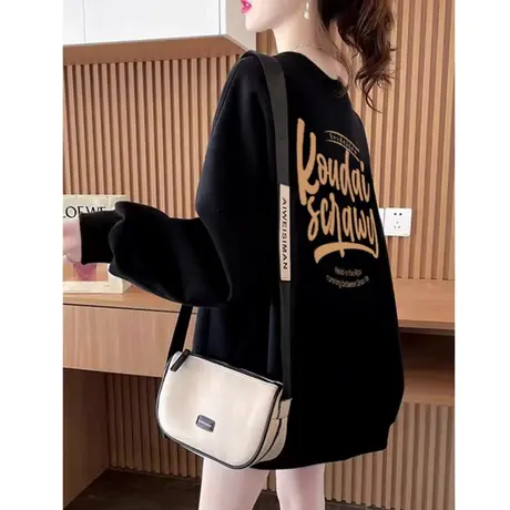 圆领卫衣女2023新款爆款慵懒风多巴胺秋冬穿搭美式外套无帽上衣春商品大图