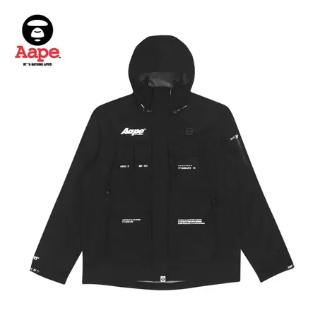 Aape旗舰店男装秋冬字母印花工装口袋拼接连帽夹克外套7451XXH商品大图