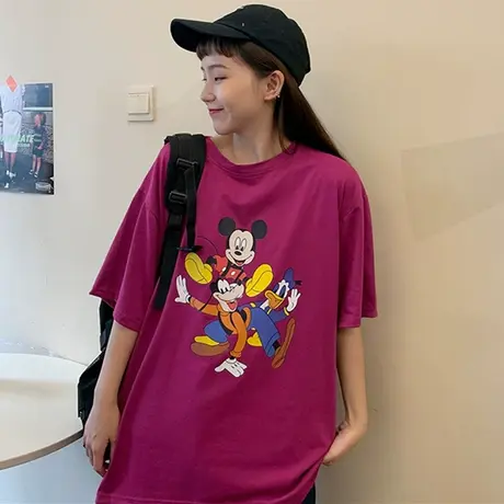 网红米奇短袖t恤女2020韩版宽松ins原宿bf慵懒风百搭蹦迪上衣服潮图片