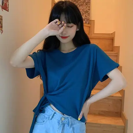 网红港风短袖t恤女设计感小众2020夏季宽松韩版ins超火短款上衣潮商品大图