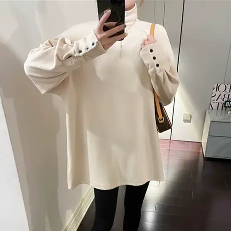 半高领德绒打底衫长袖t恤女秋冬季高级感保暖内搭加绒加厚上衣服图片