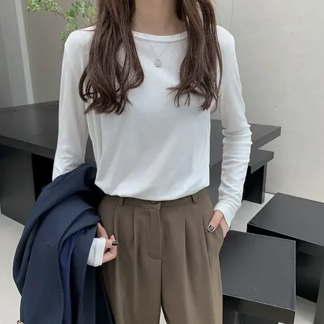 早春秋冬内搭长袖t恤女宽松2023年初春秋衣新款可外穿打底衫上衣商品大图