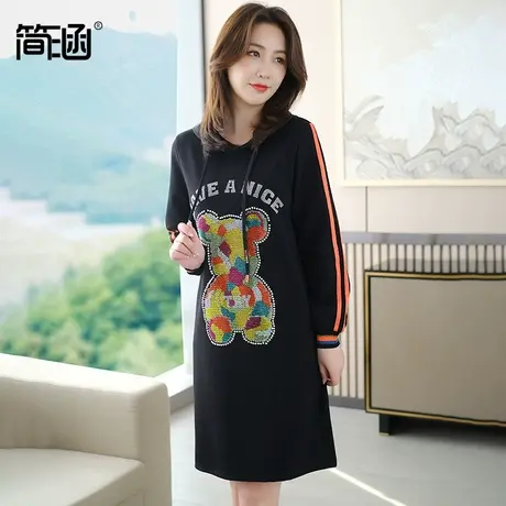大码女装2021年新款春装简涵高端贵夫人彩钻遮腹肚a字连衣裙胖mm图片