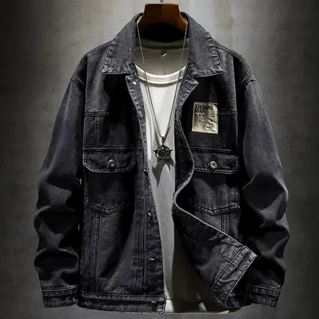 新款男士牛仔衣宽松休闲ins潮牌男生工装夹克百搭帅气牛仔外套男图片