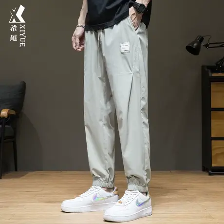 秋冬冰丝凉感松紧带休闲裤男薄款透气宽松加大码束脚运动九分裤子商品大图