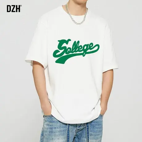 男士白色印花短袖重磅t恤男夏季纯棉半袖宽松上衣体恤衫半截袖男商品大图