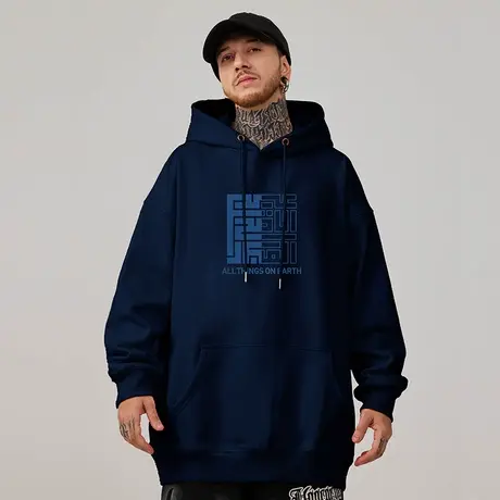 潮男大码外套港风连帽卫衣潮牌胖男生大码男装春秋冬季不加绒嘻哈商品大图