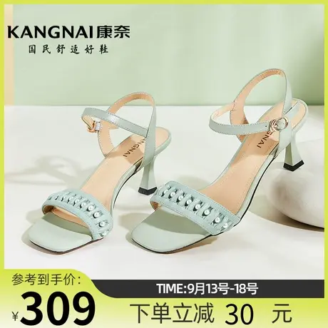 康奈女鞋2023年夏季新款羊皮细跟鞋子时尚都市高跟鞋百搭休闲凉鞋商品大图