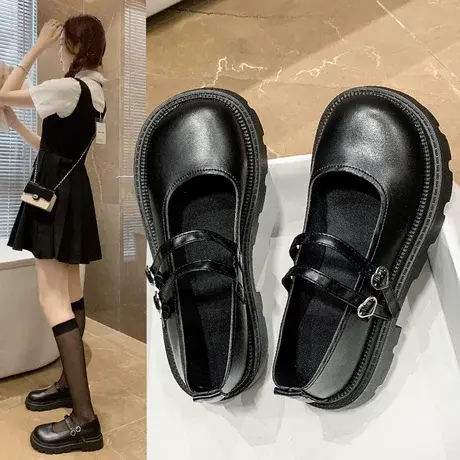 小皮鞋女款英伦风单鞋2023新款春季增高JK厚底乐福鞋黑色女鞋子商品大图