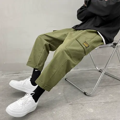 春秋新款工装裤男士潮牌大码休闲长裤韩版宽松直筒九分裤春季裤子商品大图