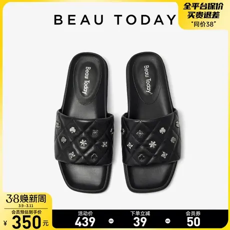 BeauToday拖鞋外穿夏季女BT法式晚风拖鞋真皮平底一字带海边拖鞋图片