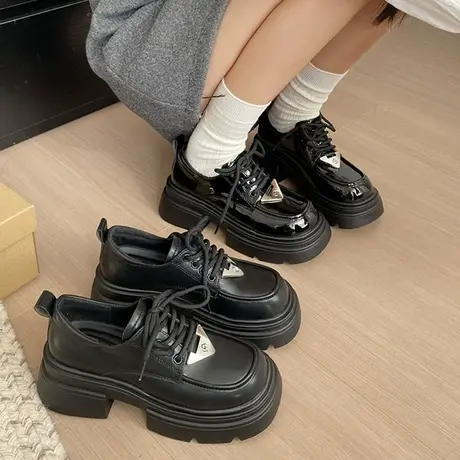 小皮鞋女春秋季厚底女鞋2024年新款爆款配裙子乐福鞋英伦黑色单鞋商品大图