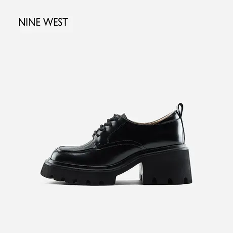 Nine West/玖熙春季新款复古日系增高小皮鞋粗跟系带通勤粗跟单鞋图片