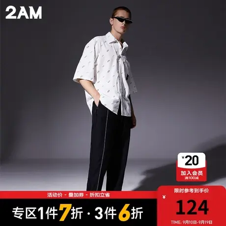 卡宾潮牌2AM印花拉链口袋直筒休闲裤长裤商品大图