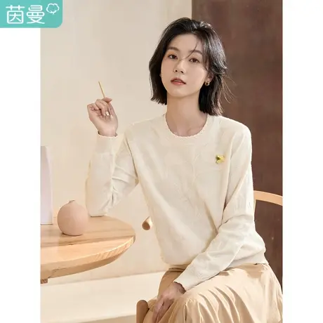 【商场同款】茵曼2023春女装新款简约通勤可拆胸针刺绣圆领毛衣图片
