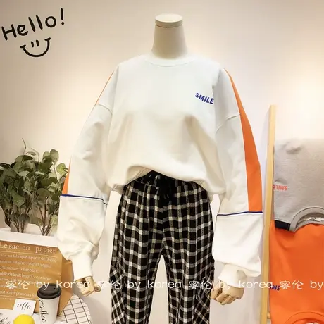 运动休闲高腰上衣韩国东大门2020秋版刺绣字母短款卫衣显瘦显腿长图片