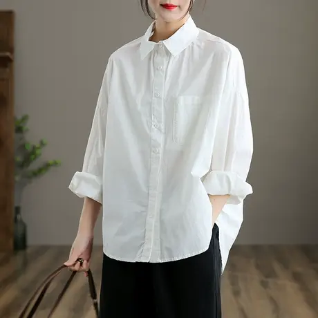 dza 文艺复古白色衬衫女士长袖休闲内搭上衣新款秋季短款衬衣百搭商品大图
