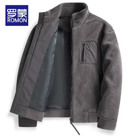 罗蒙摇颗粒绒外套男士冬季装新款潮羊羔毛棉衣服皮毛一体加厚夹克商品大图